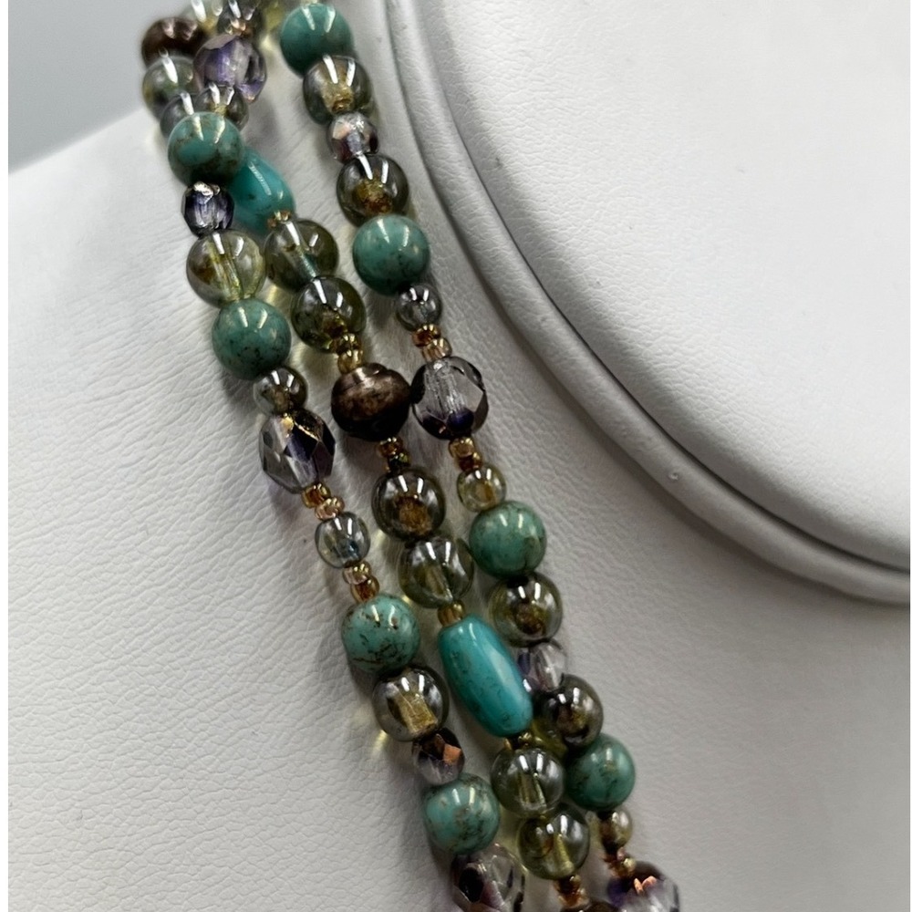 Vintage Mexico 925 Tiger's Eye Pendant Triple Strand Turquoise Crystal Necklace - Picture 6 of 10
